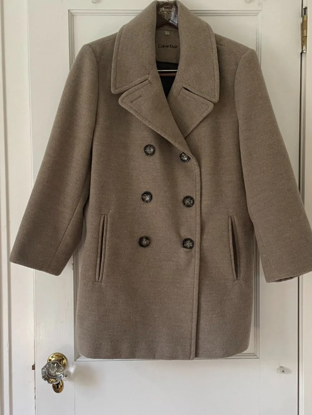 Calvin Klein Taupe/Brown Pea Coat, Size 16 Double Breasted - Picture 2 of 16